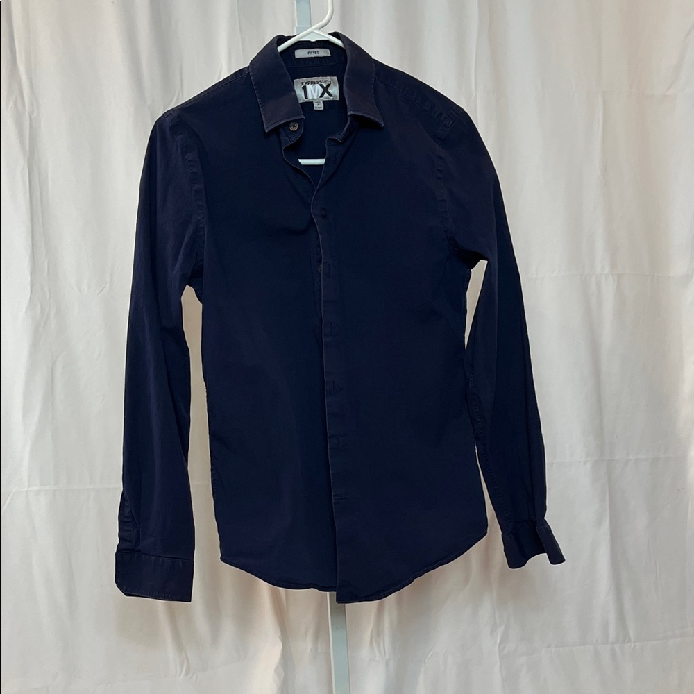 Express 1MX Deep Blue Casual Button Down Shirt